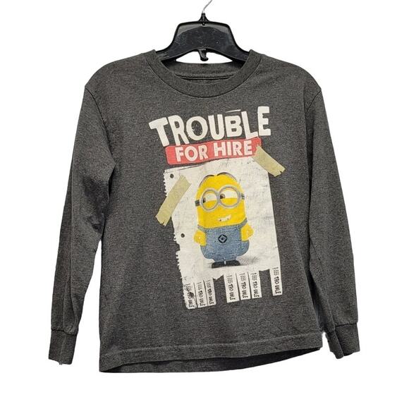 Despicable Me Kids Small Trouble For Hire Long Sleeve Crew Neck Tee Shirt - Picture 1 of 4